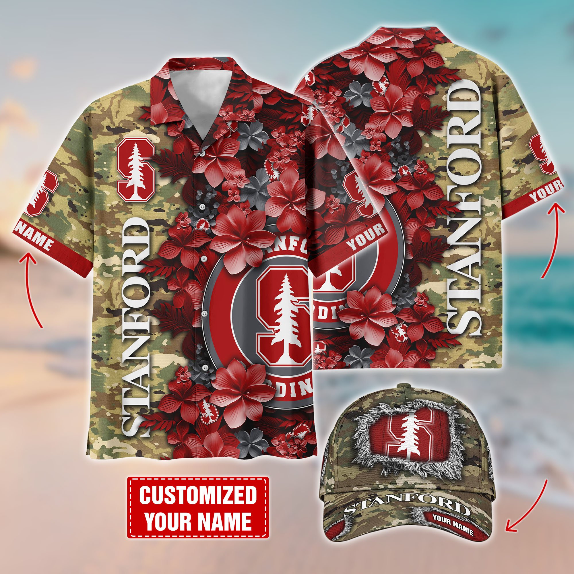 Stanford Cardinal Customized Cap And Hawaiian Shirt Hot Trending. Gift For Fan T58536